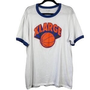 XLarge B-Ball Ringer Tee, Logo Knicks Colorway White Tee Shirt Retro Tee, Size L